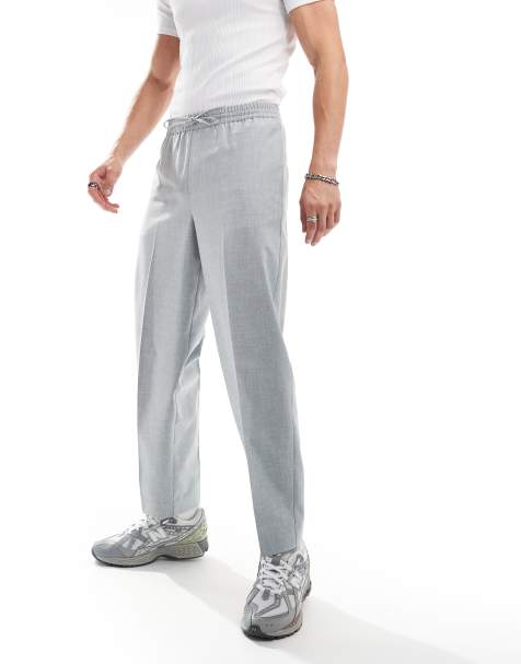 ASOS DESIGN – Elegante Pull-on-Hose in meliertem Hellgrau mit weitem Bein - view 1