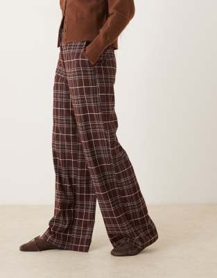 ASOS DESIGN - Elegante Relaxed-Fit-Hose in burgunderrot kariert mit geradem Schnitt-Bunt