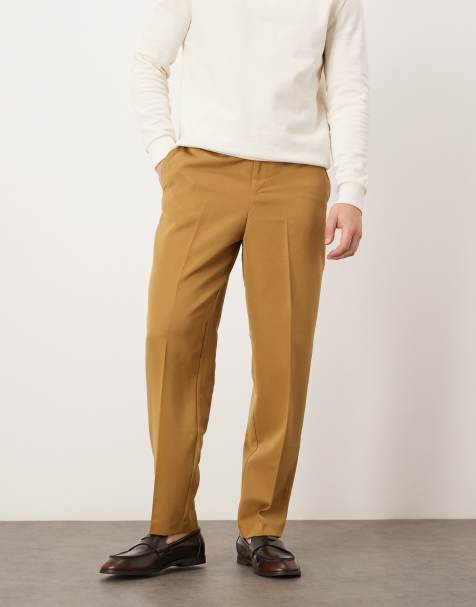 ASOS DESIGN – Elegante Relaxed Fit Hose in Kamelbraun mit schmal zulaufendem Bein - view 1