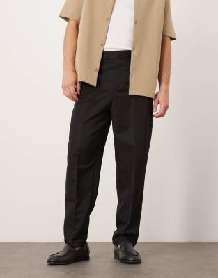Elegante Relaxed Fit Hose in Schwarz mit schmal zulaufendem Bein Schwarz 44 Regular