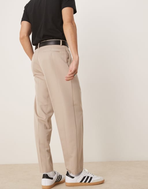 ASOS DESIGN – Elegante Relaxed Fit Hose in Steinbeige mit schmal zulaufendem Bein und Bügelfalte vorne, 5 von 5