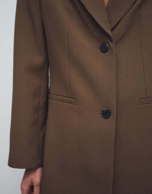 ASOS DESIGN - Elegante ruimvallende blazer met lange pasvorm in lichtbruin, 2 van 7