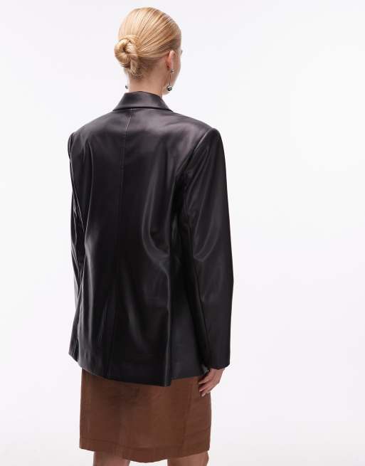 ASOS DESIGN - Elegante ruimvallende blazer van imitatieleer in zwart, 4 van 4