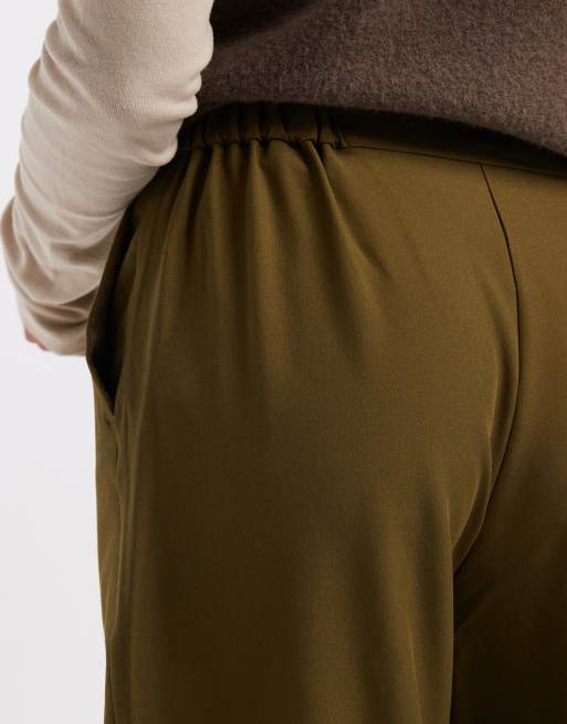 ASOS DESIGN - Elegante ruimvallende broek met rechte pijpen in kaki, 2 van 5