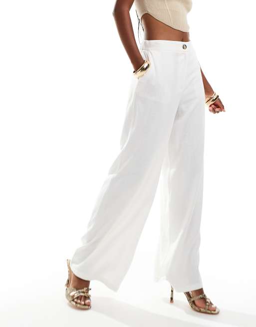 ASOS DESIGN - Elegante ruimvallende broek met rechte pijpen van linnenmix in wit