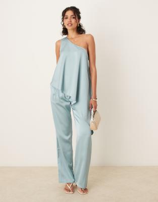 ASOS DESIGN - Elegante Satinhose in Hellblau mit geradem Bein, Kombiteil