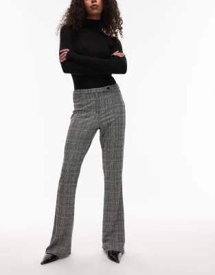 ASOS DESIGN - Elegante Schlaghose aus Jersey mit schwarz-weißem Hahnentrittmuster-Bunt