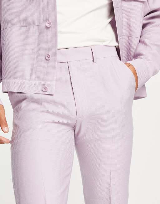 ASOS DESIGN – Elegante Schlaghose in Flieder mit engem Schnitt und Knitterstruktur, Kombiteil, 4 von 4