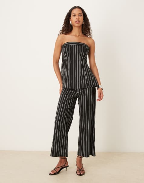 ASOS DESIGN – Elegante Schlaghose in schwarz und weiß gestreift, Kombiteil - view 1