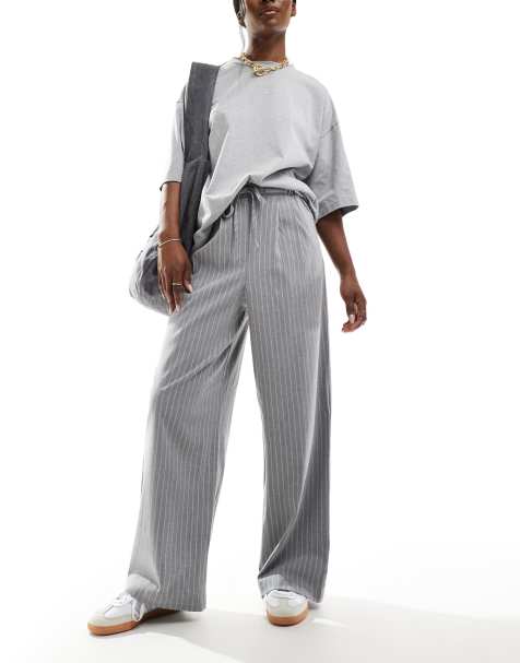 ASOS DESIGN – Elegante Schlupfhose in Grau mit Nadelstreifen - view 1