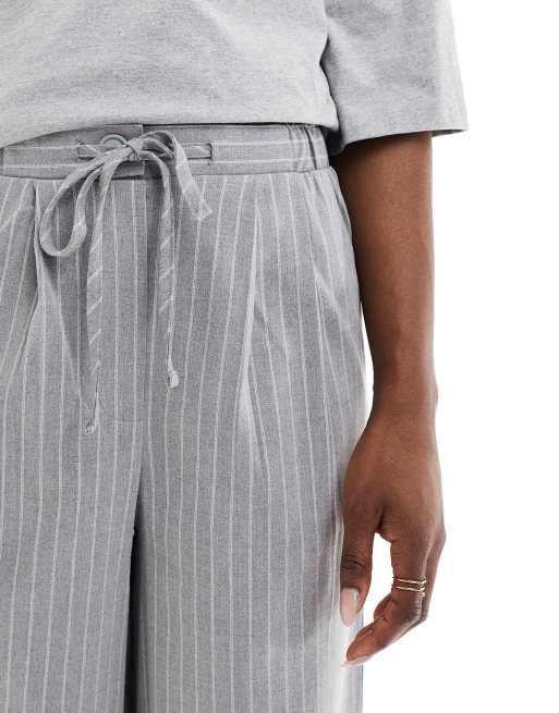ASOS DESIGN tailored pull on pants in gray pinstripe