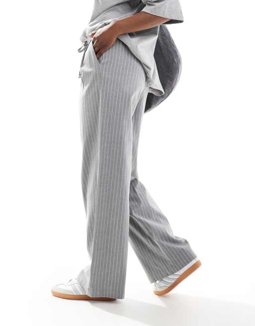ASOS DESIGN tailored pull on pants in gray pinstripe