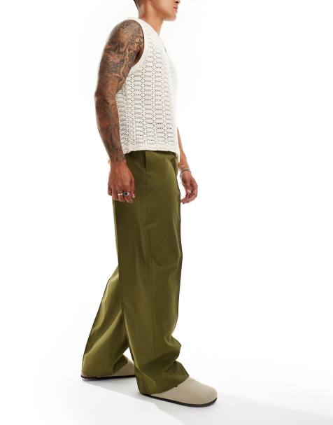 ASOS DESIGN – Elegante Schlupfhose in Grün mit weitem Bein - view 1