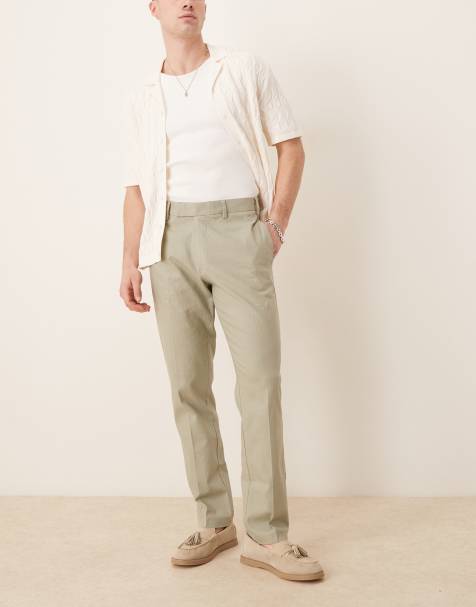 ASOS DESIGN – Elegante, schmal geschnittene Hose aus Leinenmix in Salbeigrün - view 1