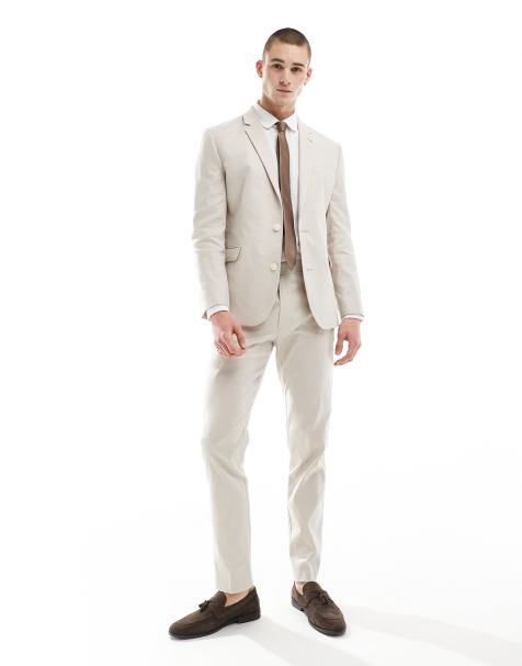 ASOS DESIGN – Elegante, schmal geschnittene Hose aus Leinenmix in Steinbeige - view 1