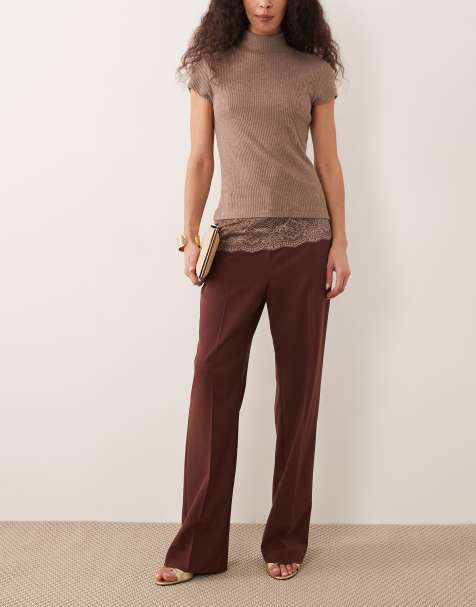 ASOS DESIGN – Elegante, schmal geschnittene Hose in Braun mit geradem Schnitt - view 1