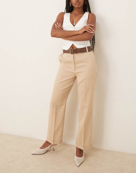 ASOS DESIGN – Elegante, schmal geschnittene Hose in Steingrau mit geradem Schnitt und Gürtel aus PU - view 1