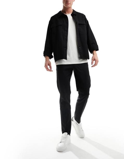 ASOS DESIGN – Elegante, schmal geschnittene Leinenhose in Schwarz - view 1