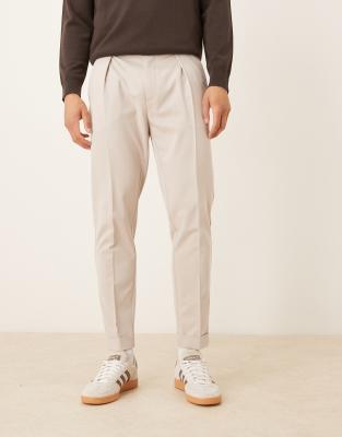 Elegante, schmal zulaufende Chinohose aus Twill in Steinbeige-Neutral Neutral 50 Short