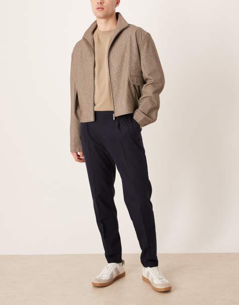 ASOS DESIGN – Elegante, schmal zulaufende Hose aus Flanell in Marineblau mit elastischem Bund - view 1