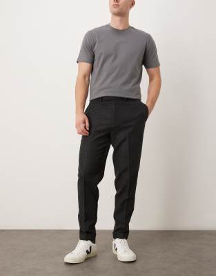 Elegante, schmal zulaufende Hose aus Wollmix in Anthrazit mit Karomuster-Schwarz Schwarz 52 Regular