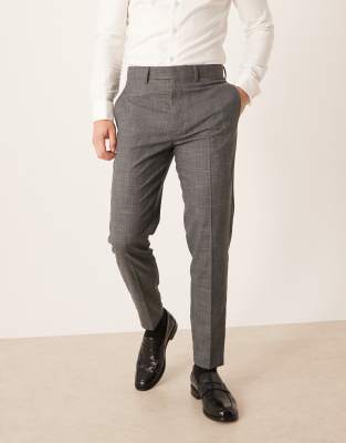 Elegante, schmal zulaufende Hose in Grau mit Crosshatch-Struktur Grau 48 Regular