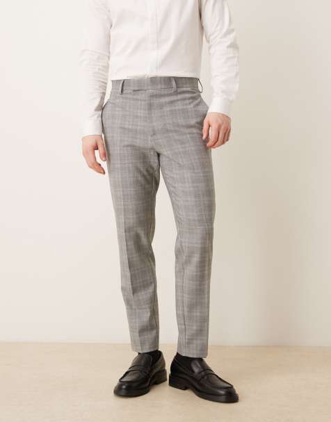 ASOS DESIGN – Elegante, schmal zulaufende Hose in Grau mit farblich abgestimmtem Karomuster - view 1