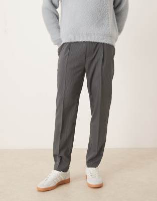 Elegante, schmal zulaufende Hose in Grau mit Nadelstreifen und halb elastischem Bund Grau XS