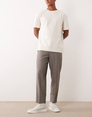 Elegante, schmal zulaufende Hose in Hellgrau mit Fischgrätmuster und lockerer Passform Grau 52 Regular
