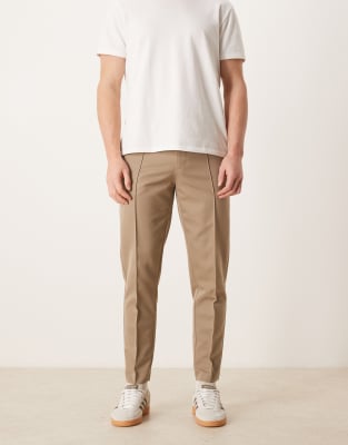 Elegante, schmal zulaufende Hose in Khaki mit Biesen-Grün Grün 48 Long