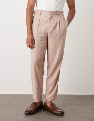 Elegante, schmal zulaufende Hose in Steinbeige mit Fischgrätmuster und lockerem Schnitt-Neutral Neutral 50 Regular