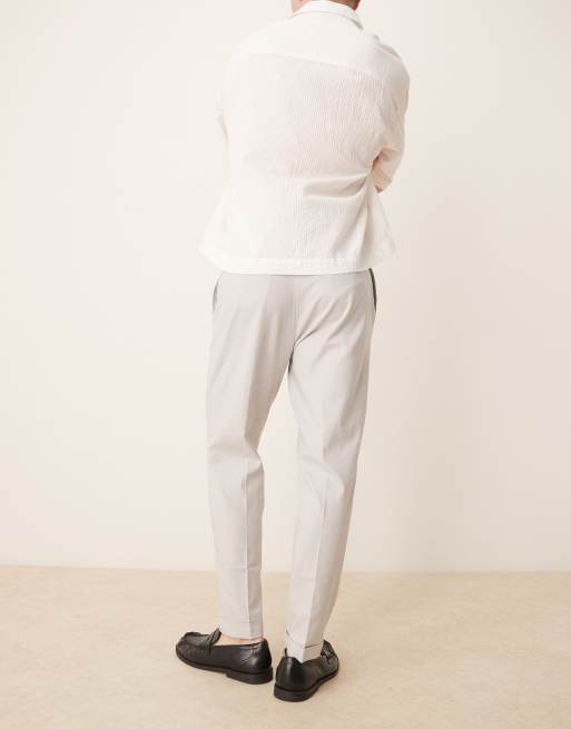 ASOS DESIGN – Elegante, schmal zulaufende Leinenmix-Hose in Hellgrau mit Krempelsäumen, 5 von 5