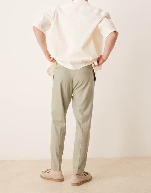 ASOS DESIGN – Elegante, schmal zulaufende Leinenmix-Hose in Salbeigrün mit Krempelsäumen, 5 von 5