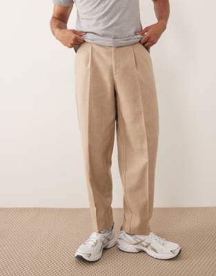 Elegante, schmal zulaufende Oversize-Hose aus Wollmix in Steinbeige mit Bügelfalten-Neutral Neutral 46 Regular