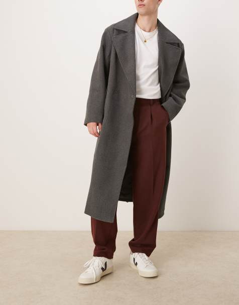 ASOS DESIGN – Elegante, schmal zulaufende Oversize-Hose in Burgunderrot aus Wollmix-Twill mit Bundfalten - view 1