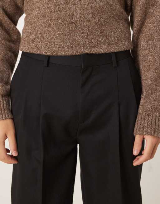 ASOS DESIGN – Elegante, schmal zulaufende Oversize-Hose in Schwarz mit Doppel-Bundfalten, 5 von 5