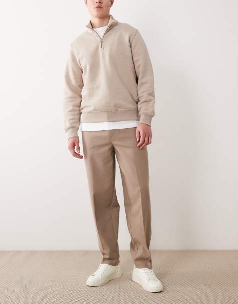 ASOS DESIGN – Elegante, schmal zulaufende Oversize-Hose in Taupe mit Mikrostruktur und seitlichen Verstellelementen - view 1