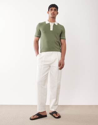 Elegante, schmal zulaufende Oversize-Hose in Weiß mit hohem Leinenanteil Weiß 54 Regular
