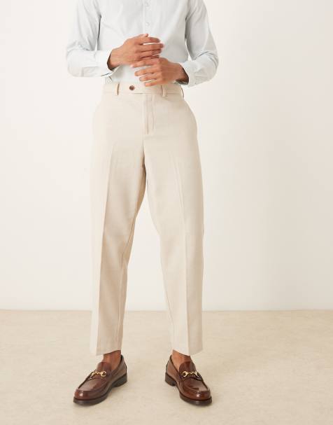 ASOS DESIGN – Elegante, schmal zulaufende Relaxed-Fit-Hose aus Wollmix in Creme - view 1