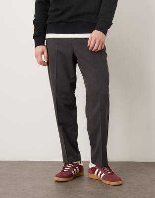 Elegante, schmal zulaufende Relaxed-Fit-Hose in Anthrazit mit elastischem Bund-Grau Grau S