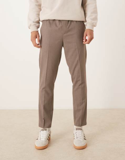 ASOS DESIGN – Elegante, schmal zulaufende Schlupfhose aus Flanell in Beige - view 1