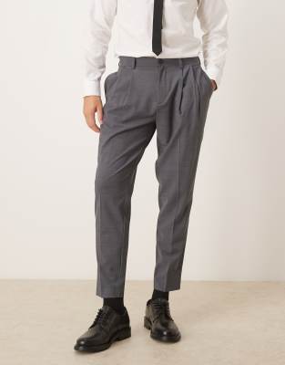 Elegante, schmal zulaufende, waschbare Hose in Anthrazit mit Wollanteil-Grau Grau 46 Short