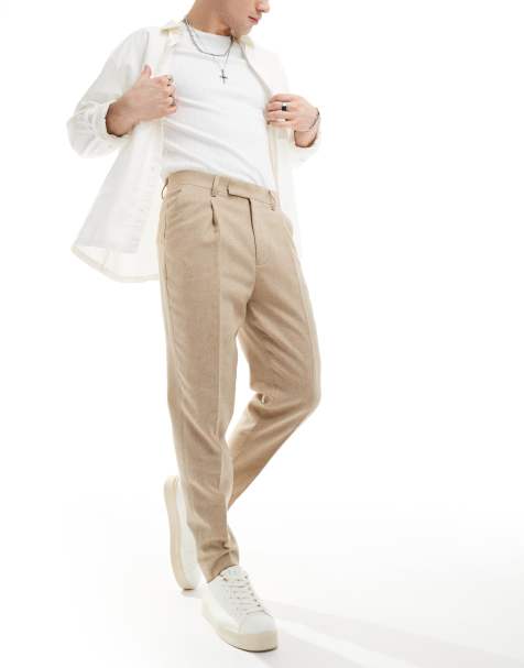 ASOS DESIGN – Elegante, schmal zulaufende Wollmix-Hose in Stein - view 1