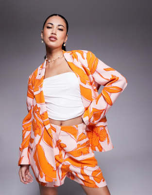 ASOS DESIGN - Elegante short met hoge taille, siernaden en linnen in palmenprint, deel van co-ord set - view 1