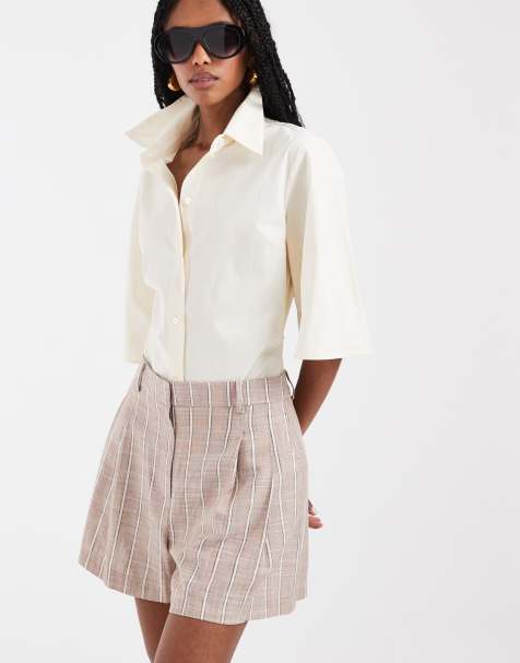 ASOS DESIGN – Elegante Shorts in A-Linie in Nerzbraun mit Streifen - view 1