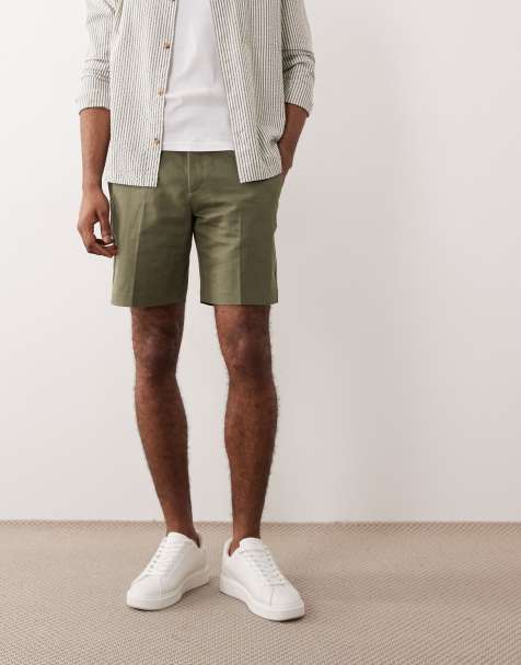ASOS DESIGN – Elegante Shorts in Olivgrün mit hohem Leinenanteil und regulärem Schnitt - view 1