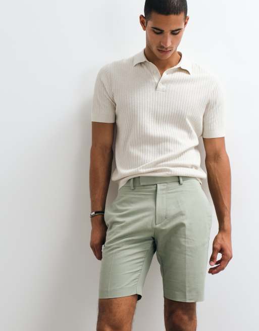 ASOS DESIGN – Elegante Shorts in Salbeigrün mit hohem Leinenanteil und schmalem Schnitt , 4 von 5
