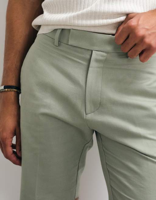 ASOS DESIGN – Elegante Shorts in Salbeigrün mit hohem Leinenanteil und schmalem Schnitt , 5 von 5