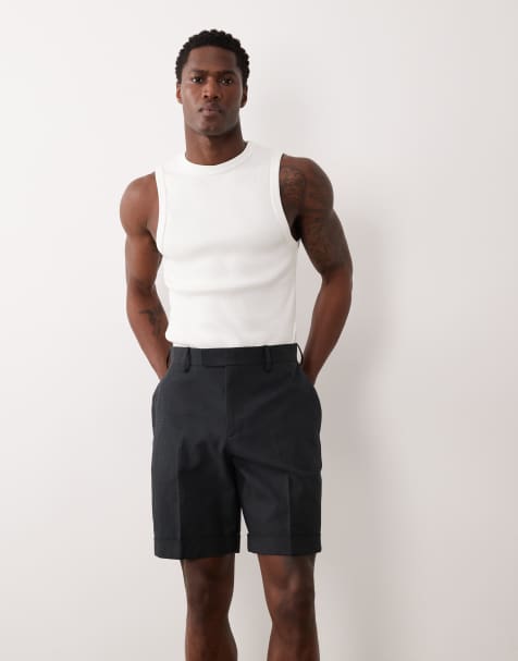 ASOS DESIGN – Elegante Shorts in Schwarz mit hohem Leinenanteil, Mikrostruktur und regulärer Passform - view 1