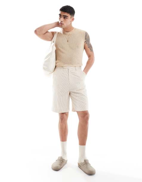 ASOS DESIGN – Elegante Shorts mit strukturierten Streifen in Leinenoptik - view 1